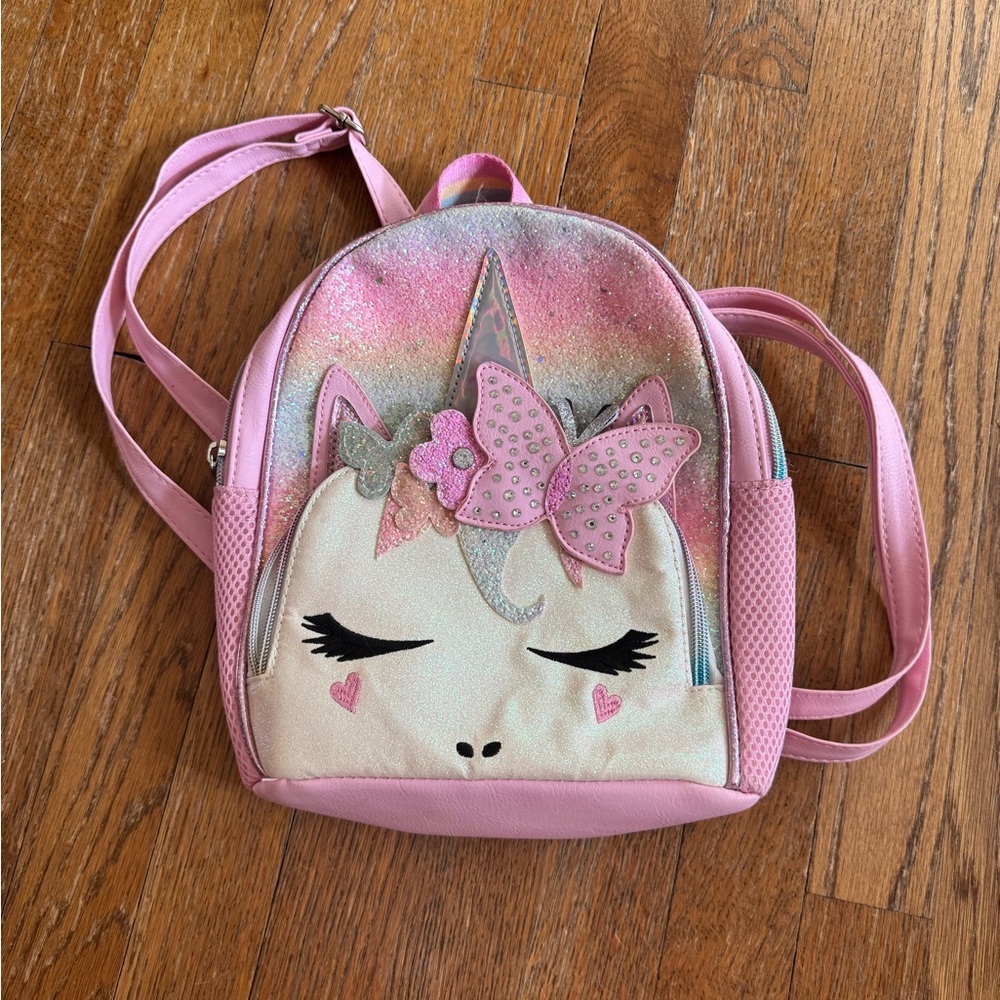 LIKE NEW! OMG Accessories Pink Unicorn Butterfly Kids Sparkle Glitter Backpack